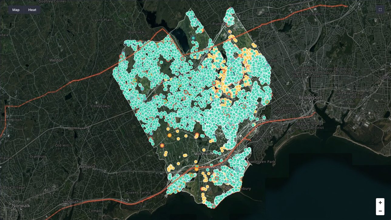 The Fairfield flip map: thousands of Strong and Workable renovate-and-resell candidates.