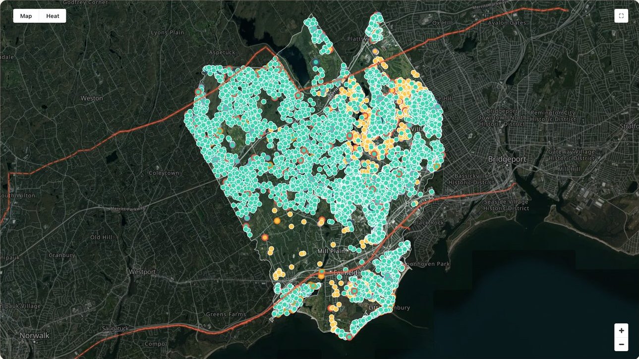 The Fairfield flip map: thousands of Strong and Workable renovate-and-resell candidates.