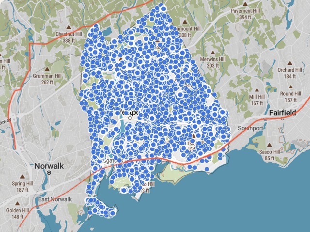 Scored parcels across Westport.