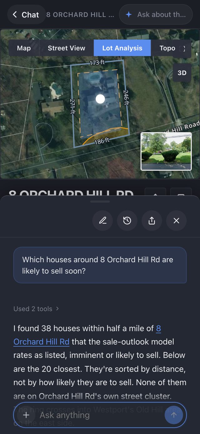 The same answer on a phone: the houses around 8 Orchard Hill Rd likely to sell