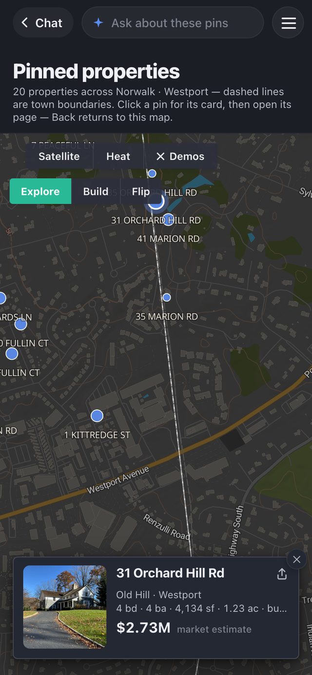 A pin tapped: its property card on the phone