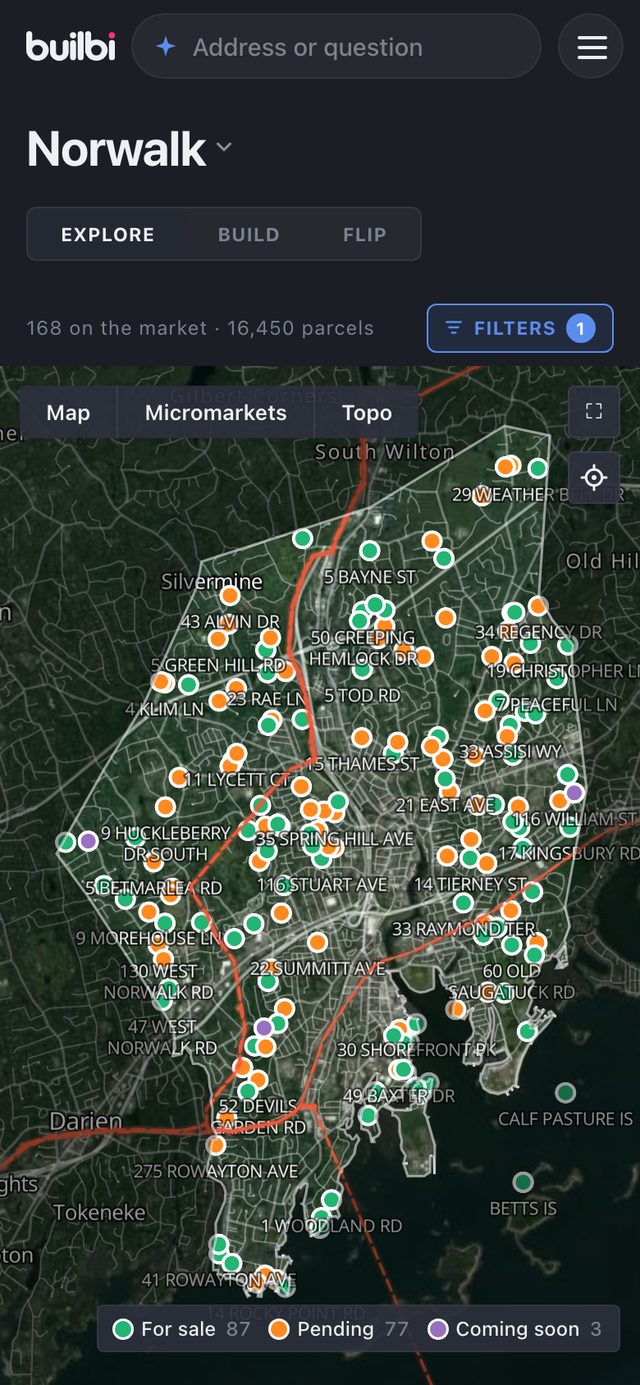 Norwalk on the phone's Explore map