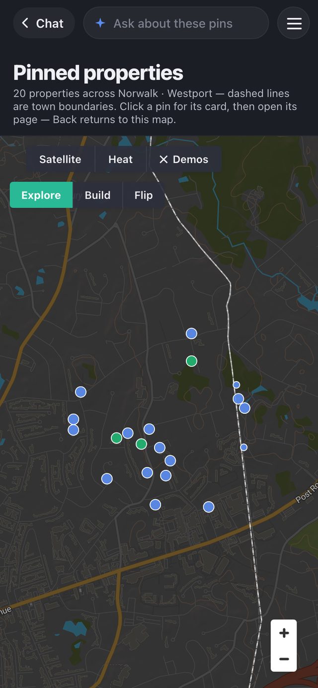 The answer's pins on the phone's map