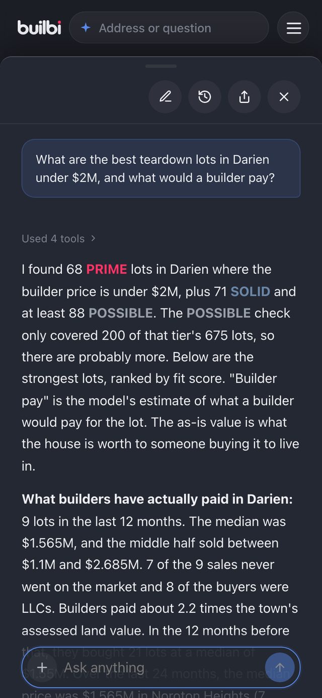 The same answer on a phone: the best Darien teardown lots under $2M