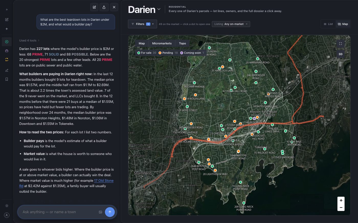 Agent answer: the best Darien teardown lots under $2M, what builders paid for nine lots in the last year, and the strongest lots with the builder's price beside the family's