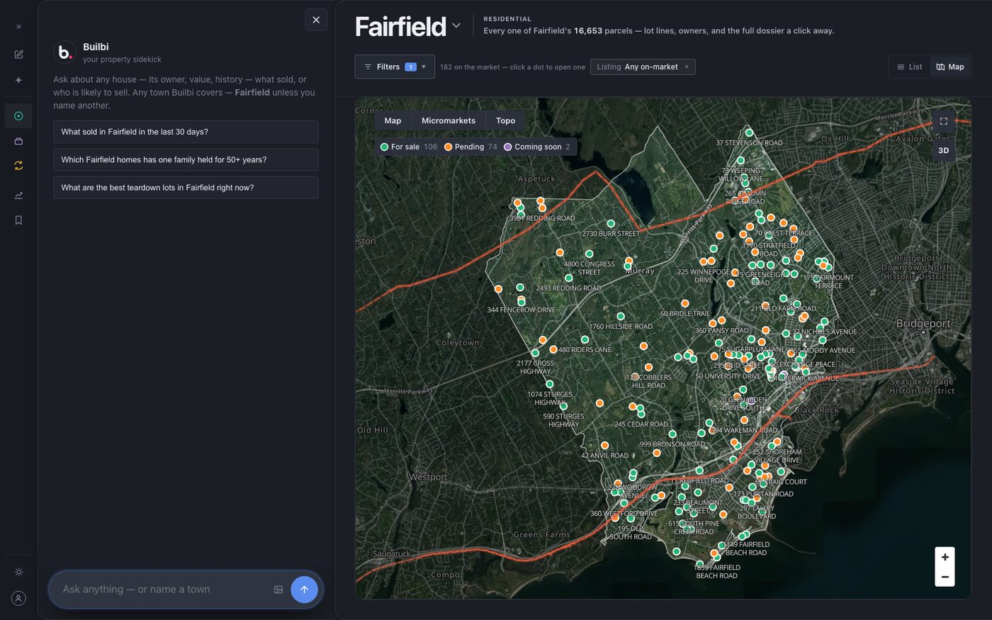 Fairfield on the Explore map, the chat panel open
