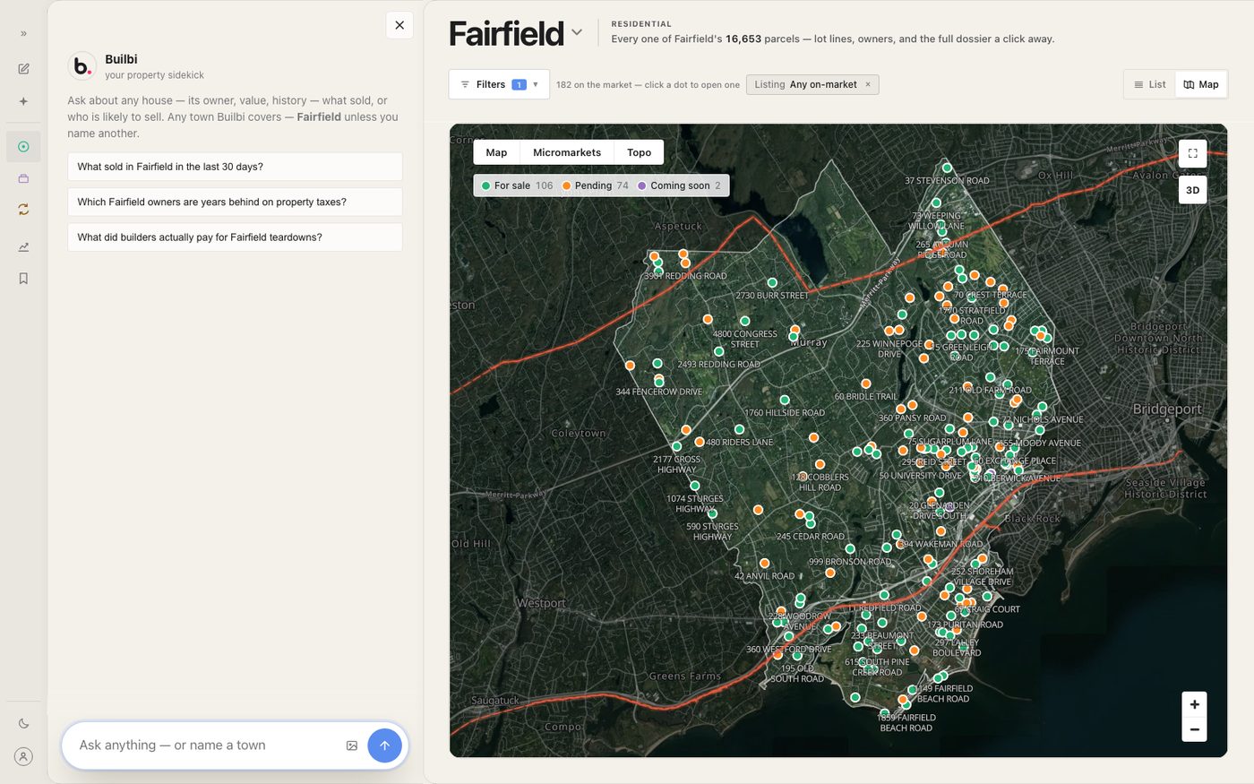 Fairfield on the Explore map, the chat panel open