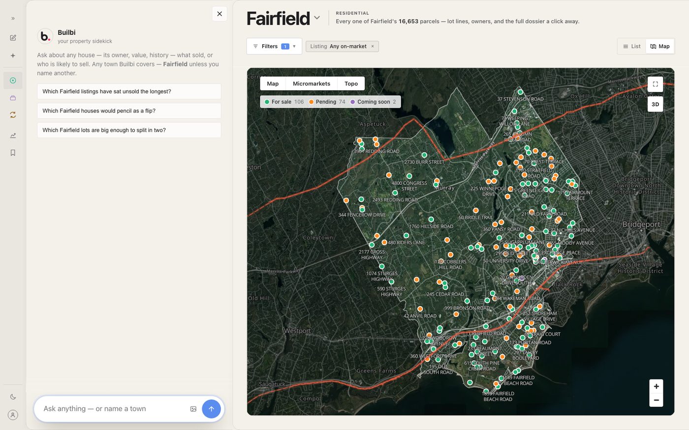 Fairfield on the Explore map, the chat panel open
