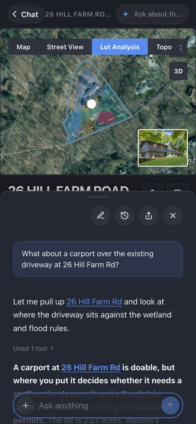 The same answer on a phone: what a carport over the driveway at 26 Hill Farm Rd needs