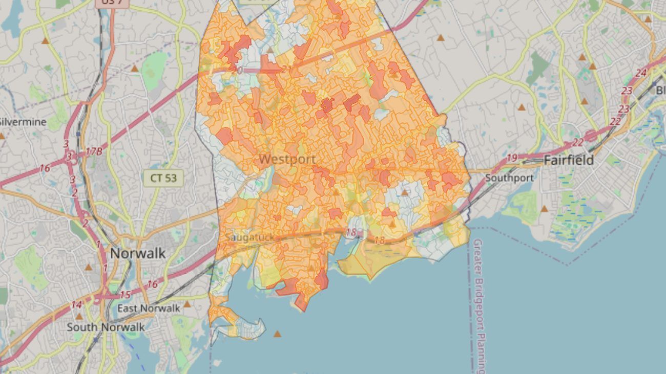 Westport builder-activity heat map: every street-level cluster coloured by where builders are buying right now.